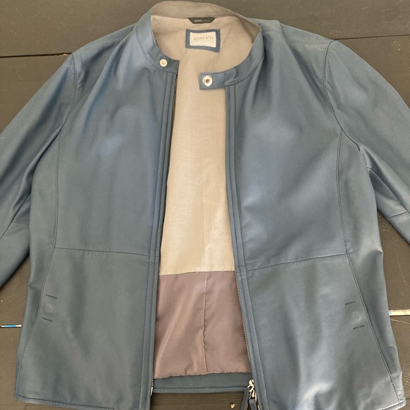 Blue leather Armani jacket size 40 American. Worn once it’s perfect condition. - Picture 1 of 2
